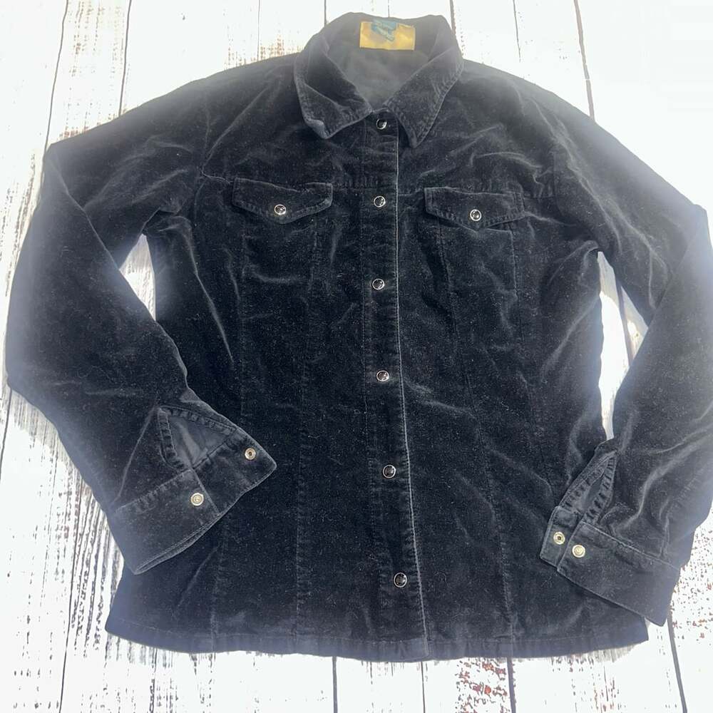 Black Velvet Button up shirt vintage exp by express-S